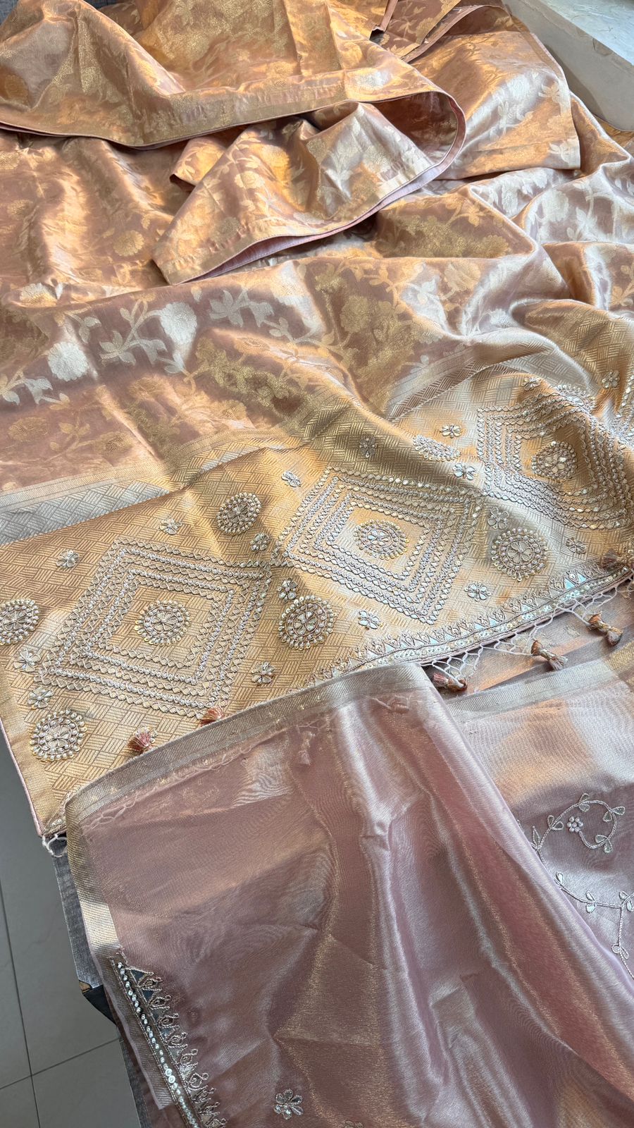 Zardozi And Pearl On Pure Tissue Silk Banarasi · 56 Artisan Hours of work · The Royal Edit