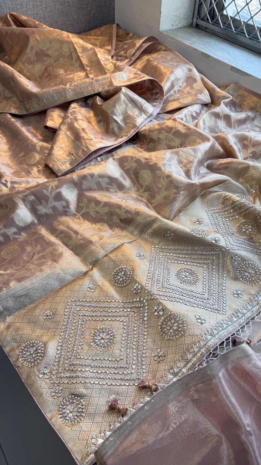 Zardozi And Pearl On Pure Tissue Silk Banarasi · 56 Artisan Hours of work · The Royal Edit