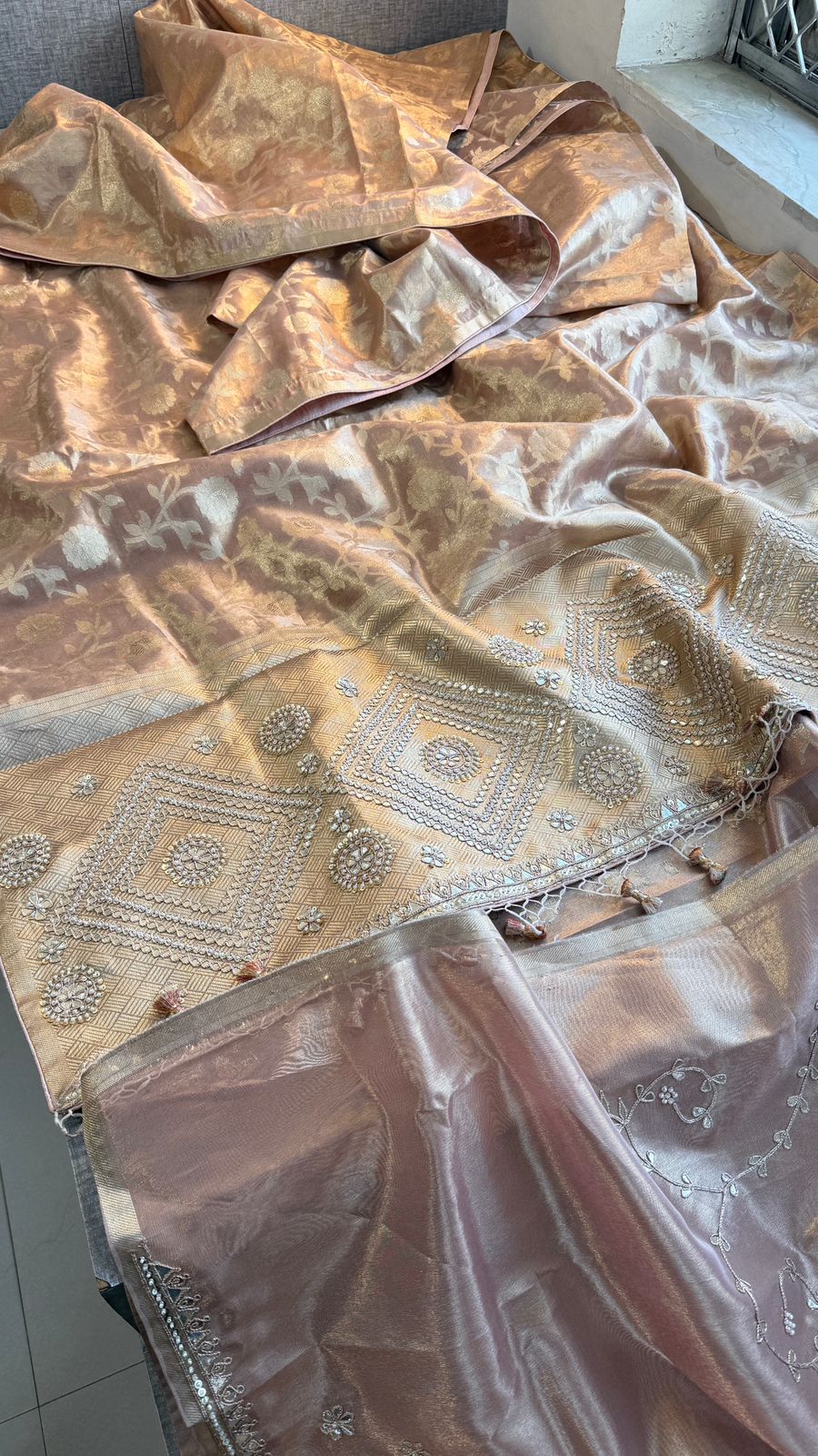 Zardozi And Pearl On Pure Tissue Silk Banarasi · 56 Artisan Hours of work · The Royal Edit