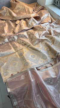 Pure Tissue Silk Banarasi Saree With Zardozi Pearl Embellished Border