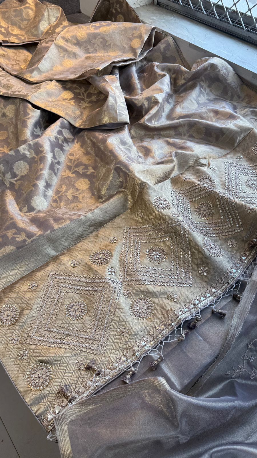 Zardozi And Pearl On Pure Tissue Silk Banarasi · 56 Artisan Hours of work · The Royal Edit