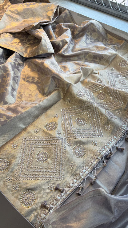 Zardozi And Pearl On Pure Tissue Silk Banarasi · 56 Artisan Hours of work · The Royal Edit
