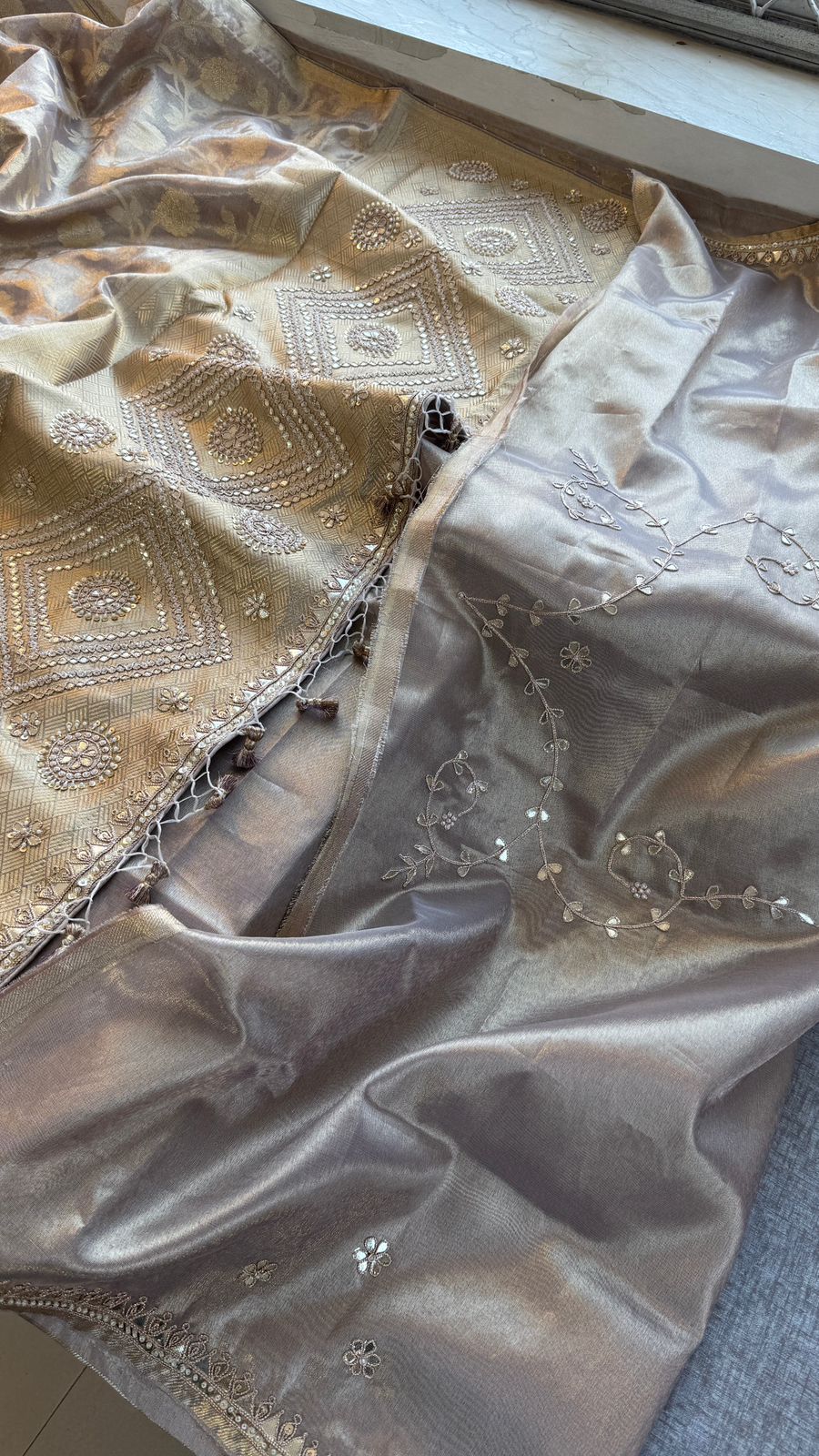 Zardozi And Pearl On Pure Tissue Silk Banarasi · 56 Artisan Hours of work · The Royal Edit