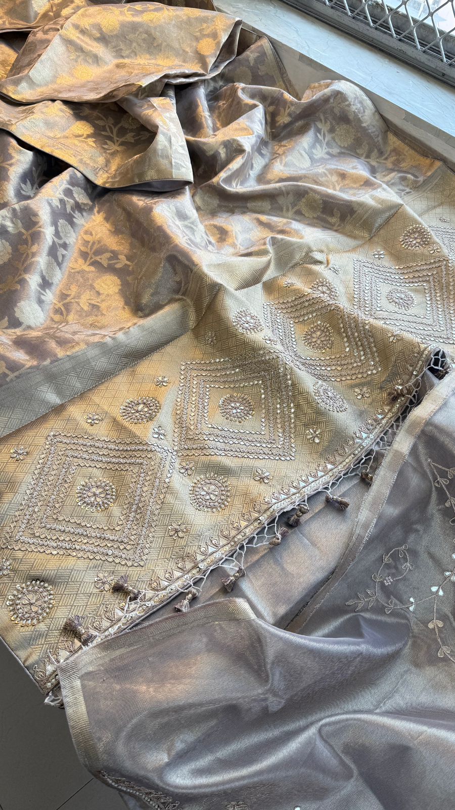 Zardozi And Pearl On Pure Tissue Silk Banarasi · 56 Artisan Hours of work · The Royal Edit