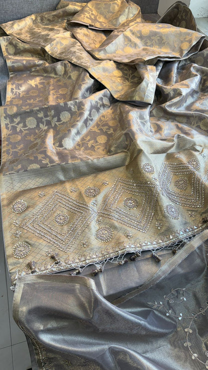 Zardozi And Pearl On Pure Tissue Silk Banarasi · 56 Artisan Hours of work · The Royal Edit