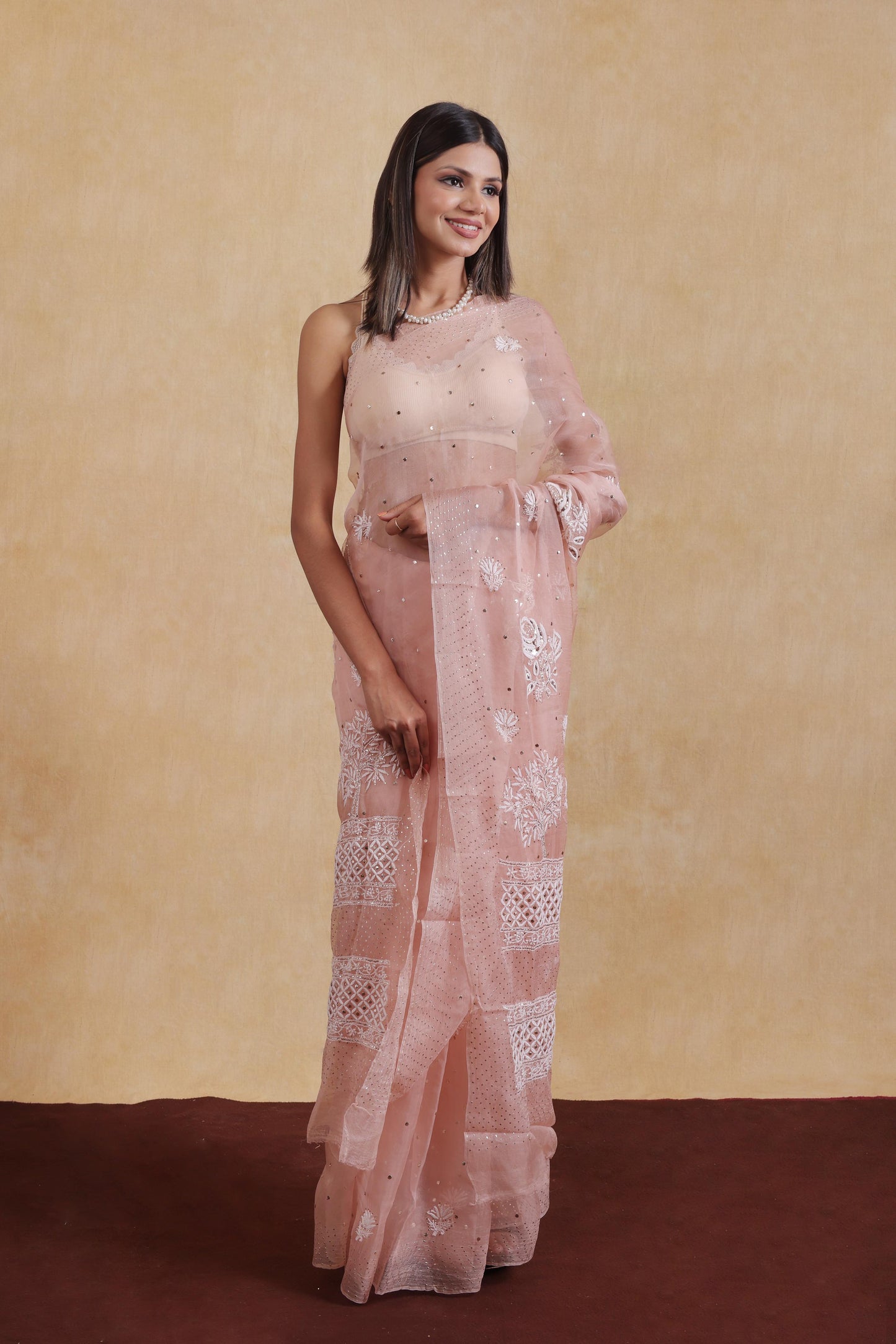 Chikankari And Mukesh On Organza Silk · 48 Artisan Hours of work · The Resham Adaa Edit