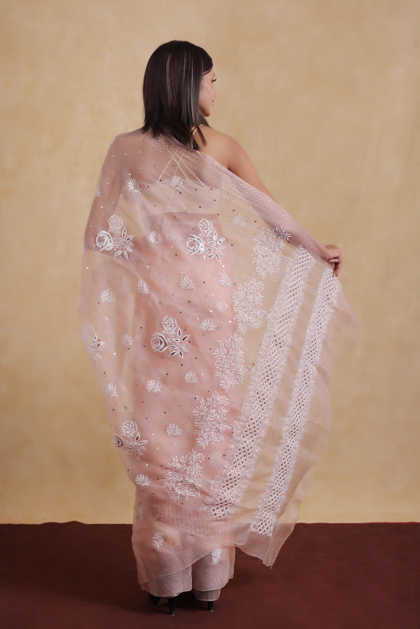 Chikankari And Mukesh On Organza Silk · 48 Artisan Hours of work · The Resham Adaa Edit