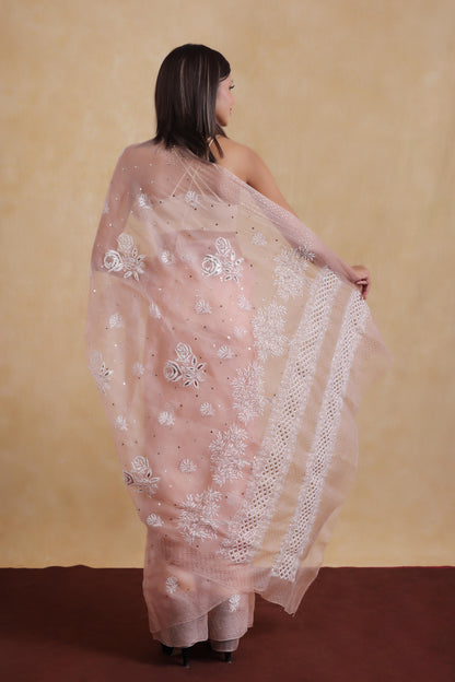 Chikankari And Mukesh On Organza Silk · 48 Artisan Hours of work · The Resham Adaa Edit