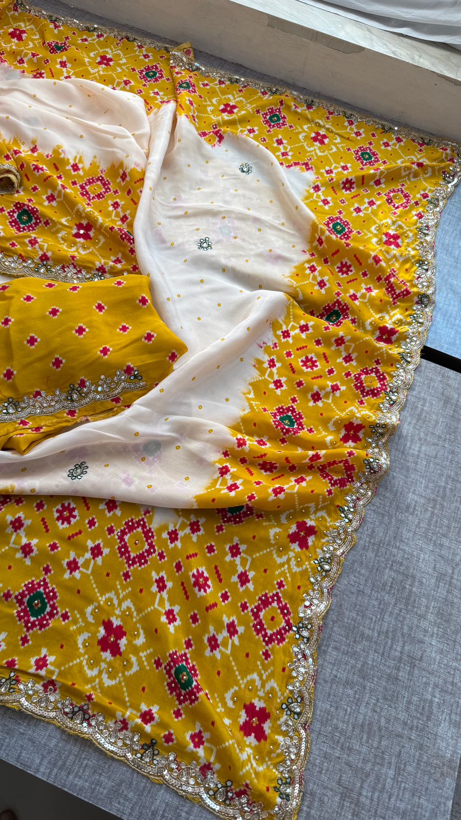 Zardozi And Pearl On Pure Munga Silk Patola · 48 Artisan Hours of work · The Noor Edit