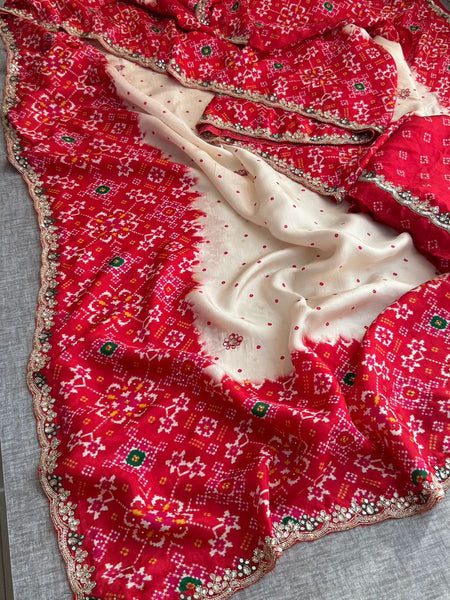 Graceful Pure Munga Silk Patola Inspired Saree With Zardozi & Pearl Handwork