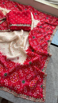 Graceful Pure Munga Silk Patola Inspired Saree With Zardozi & Pearl Handwork