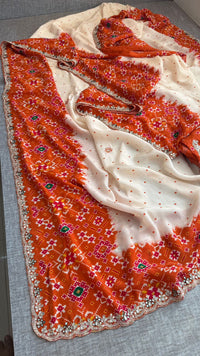 Graceful Pure Munga Silk Patola Inspired Saree With Zardozi & Pearl Handwork