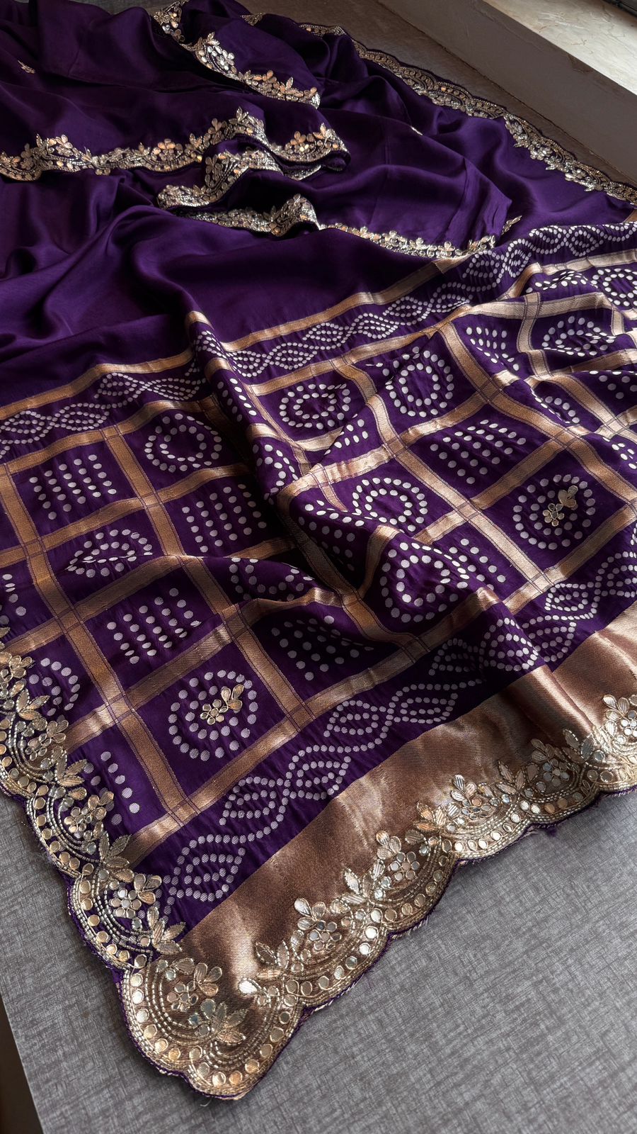 Royal Pure Munga Silk Banarasi Saree With Zardozi & Gota Patti Handwork