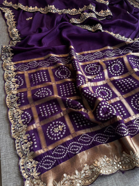 Royal Pure Munga Silk Banarasi Saree With Zardozi & Gota Patti Handwork