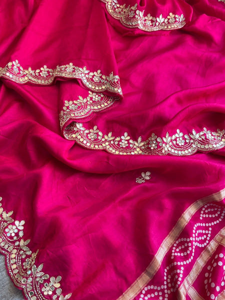 Royal Pure Munga Silk Banarasi Saree With Zardozi & Gota Patti Handwork