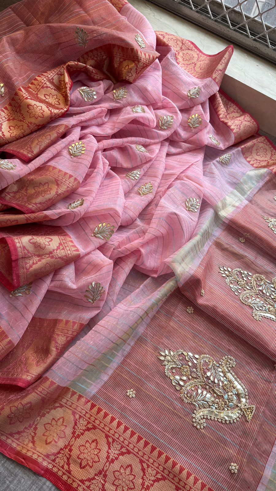 Zardozi Kalash Motif On Tissue Linen Silk Banarasi · 56 Artisan Hours of work · The Virasat Edit