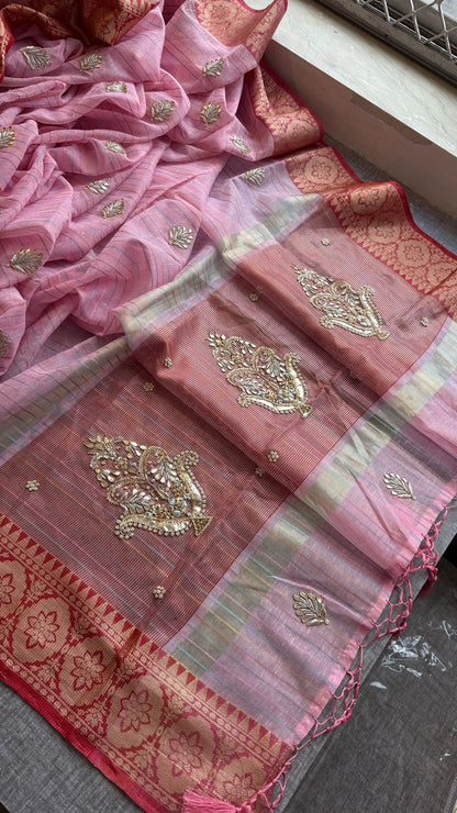 Zardozi Kalash Motif On Tissue Linen Silk Banarasi · 56 Artisan Hours of work · The Virasat Edit