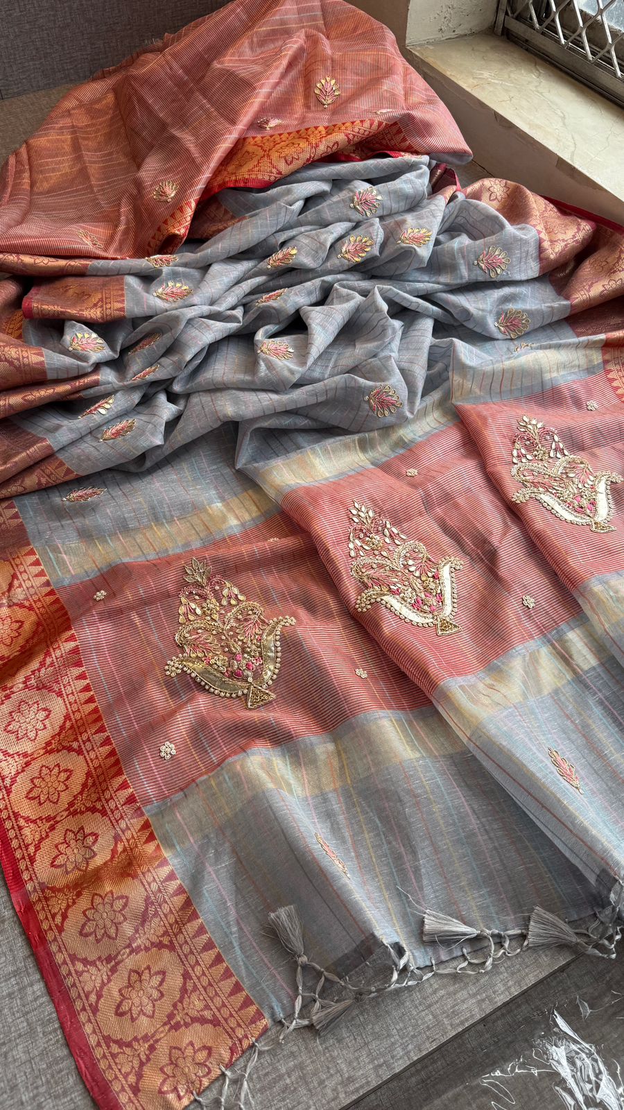 Zardozi Kalash Motif On Tissue Linen Silk Banarasi · 56 Artisan Hours of work · The Virasat Edit