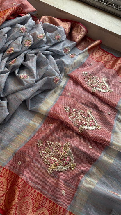 Zardozi Kalash Motif On Tissue Linen Silk Banarasi · 56 Artisan Hours of work · The Virasat Edit