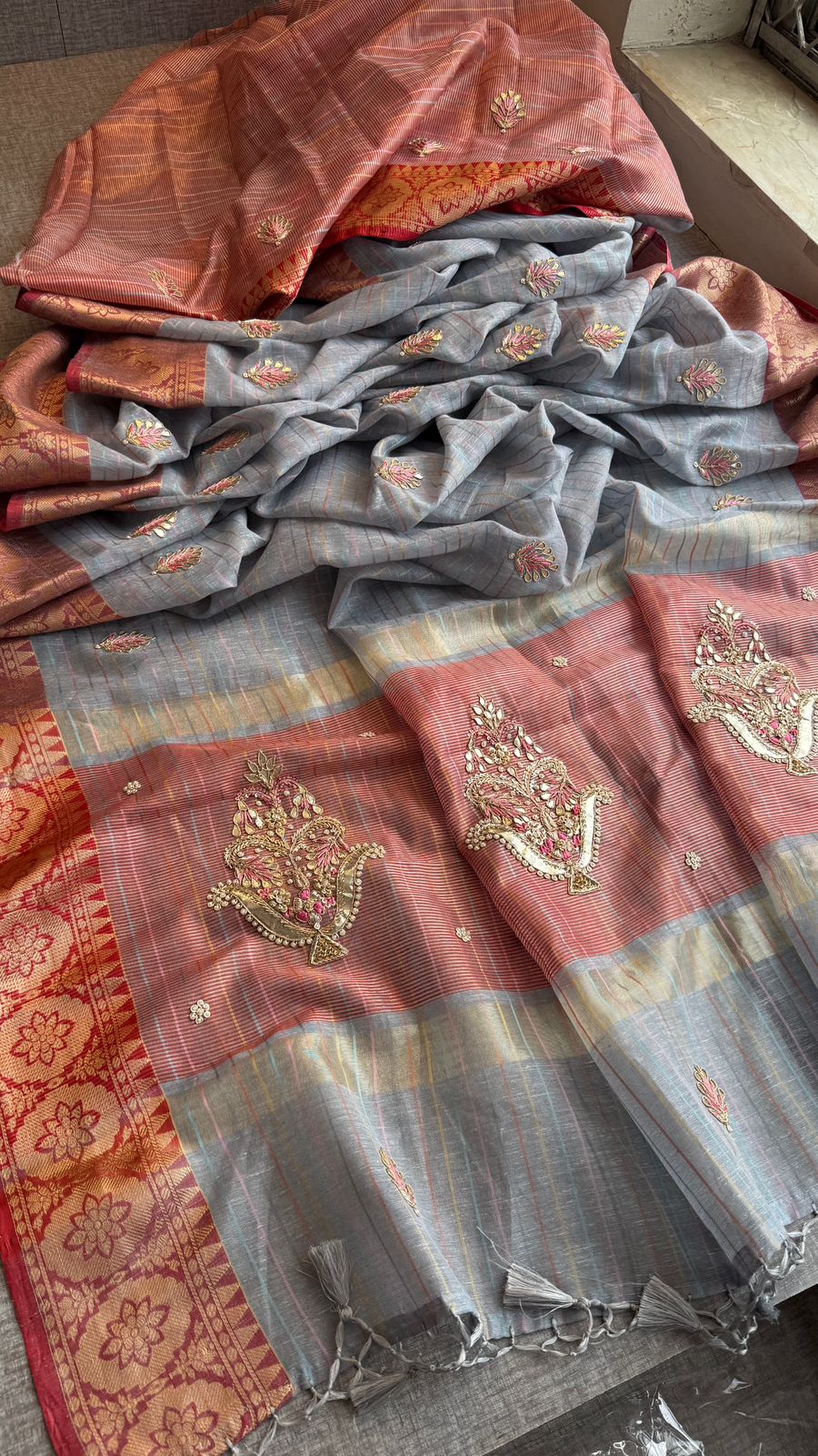 Zardozi Kalash Motif On Tissue Linen Silk Banarasi · 56 Artisan Hours of work · The Virasat Edit