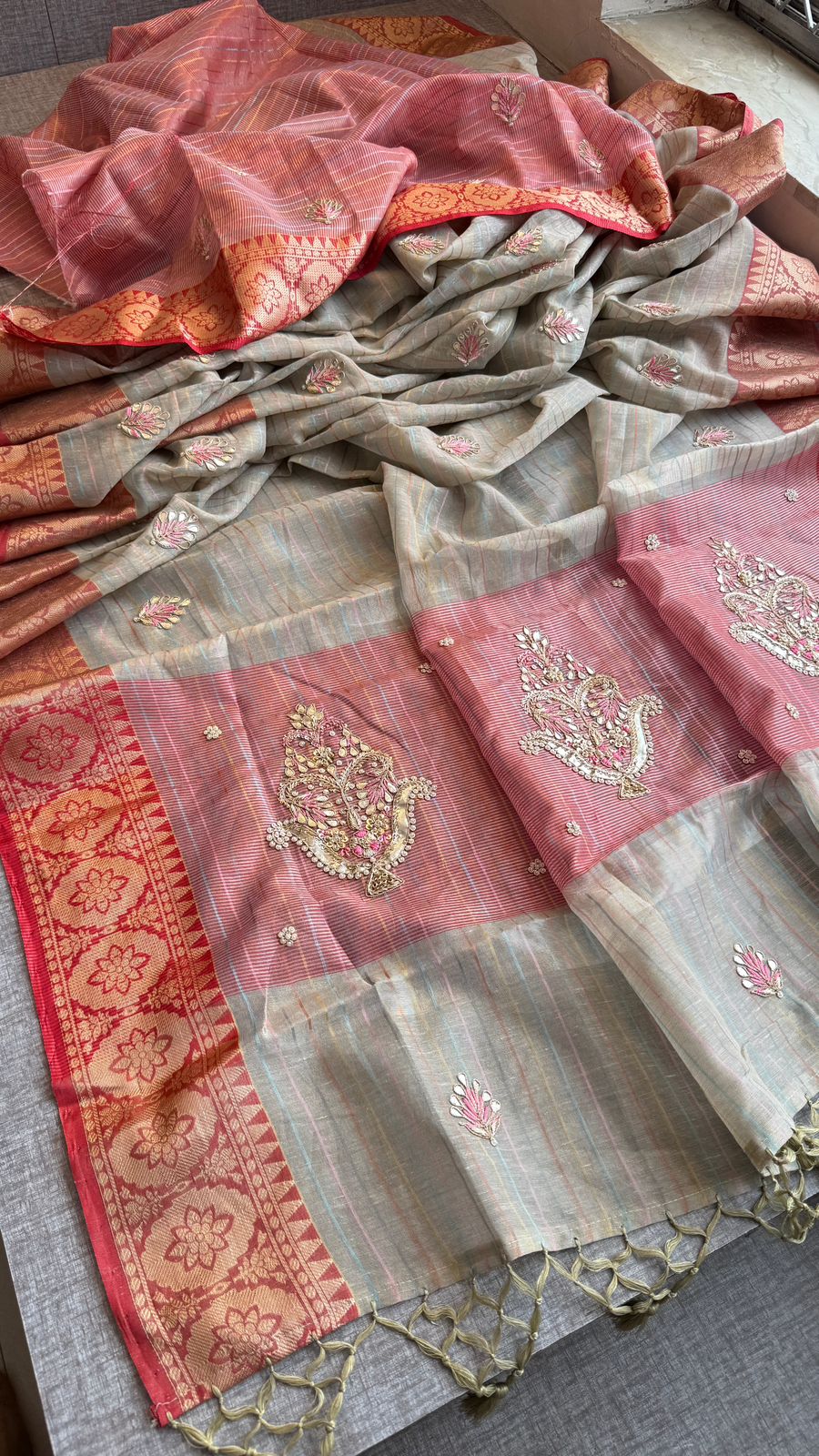 Zardozi Kalash Motif On Tissue Linen Silk Banarasi · 56 Artisan Hours of work · The Virasat Edit