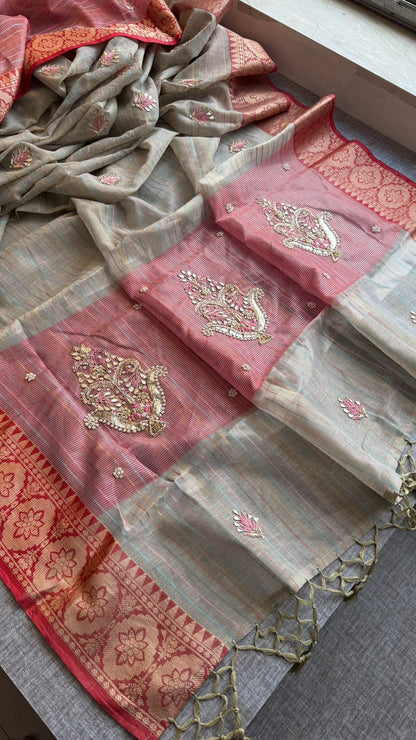 Zardozi Kalash Motif On Tissue Linen Silk Banarasi · 56 Artisan Hours of work · The Virasat Edit