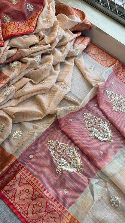 Zardozi Kalash Motif On Tissue Linen Silk Banarasi · 56 Artisan Hours of work · The Virasat Edit