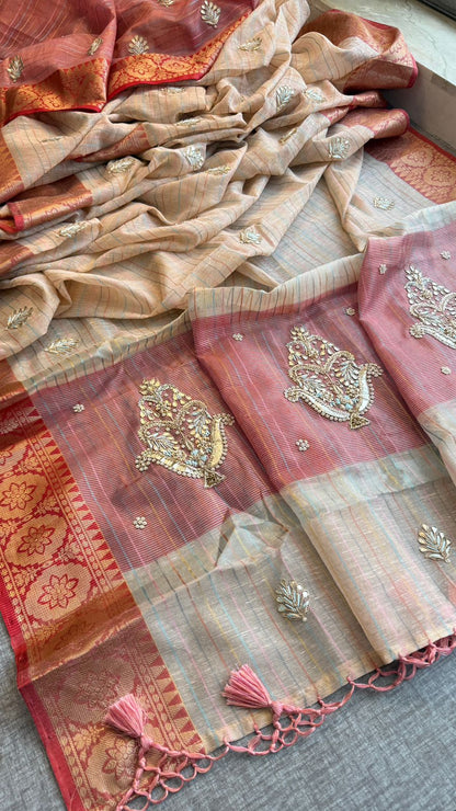 Zardozi Kalash Motif On Tissue Linen Silk Banarasi · 56 Artisan Hours of work · The Virasat Edit