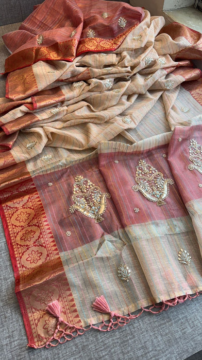 Zardozi Kalash Motif On Tissue Linen Silk Banarasi · 56 Artisan Hours of work · The Virasat Edit