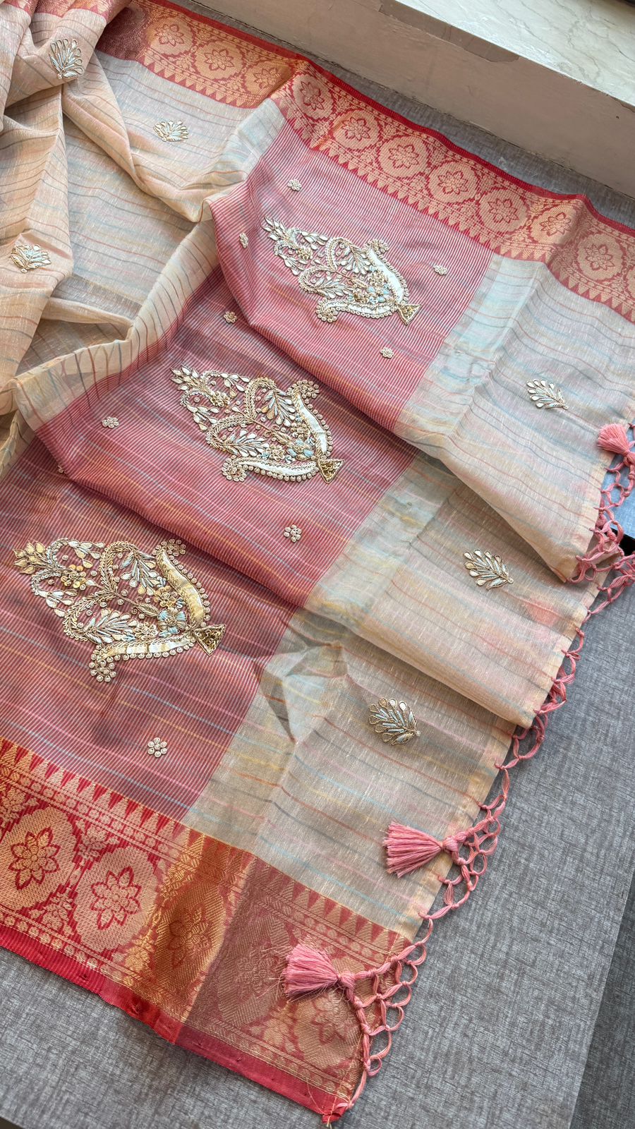 Zardozi Kalash Motif On Tissue Linen Silk Banarasi · 56 Artisan Hours of work · The Virasat Edit