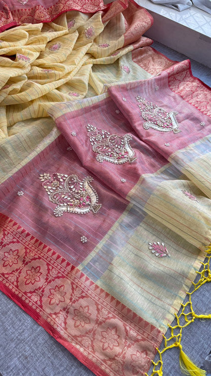 Zardozi Kalash Motif On Tissue Linen Silk Banarasi · 56 Artisan Hours of work · The Virasat Edit