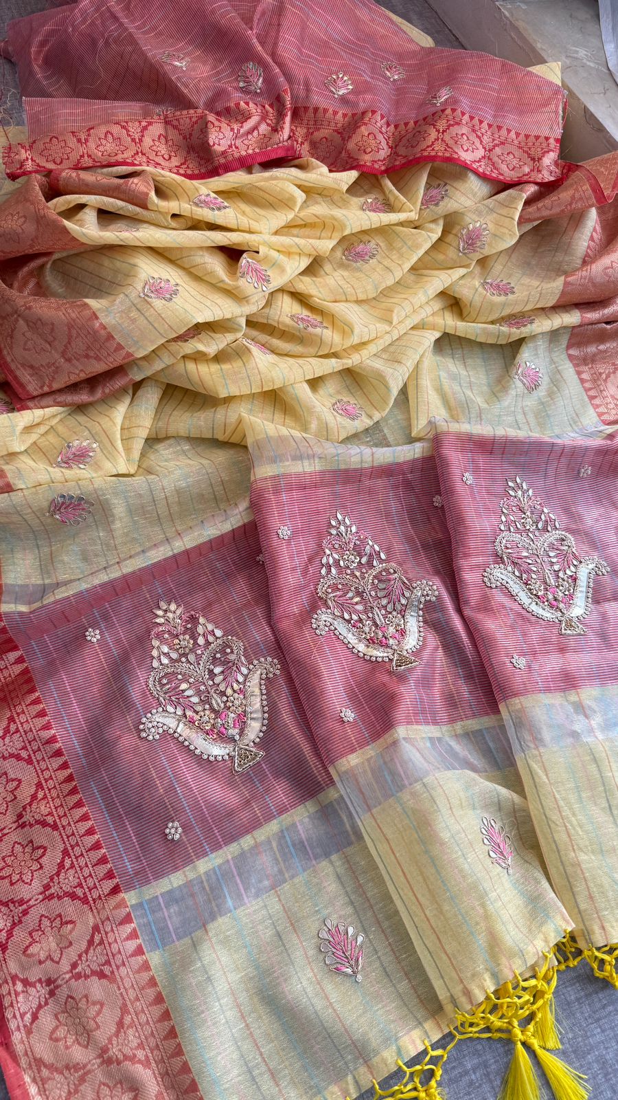 Zardozi Kalash Motif On Tissue Linen Silk Banarasi · 56 Artisan Hours of work · The Virasat Edit
