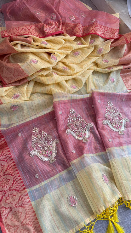 Zardozi Kalash Motif On Tissue Linen Silk Banarasi · 56 Artisan Hours of work · The Virasat Edit