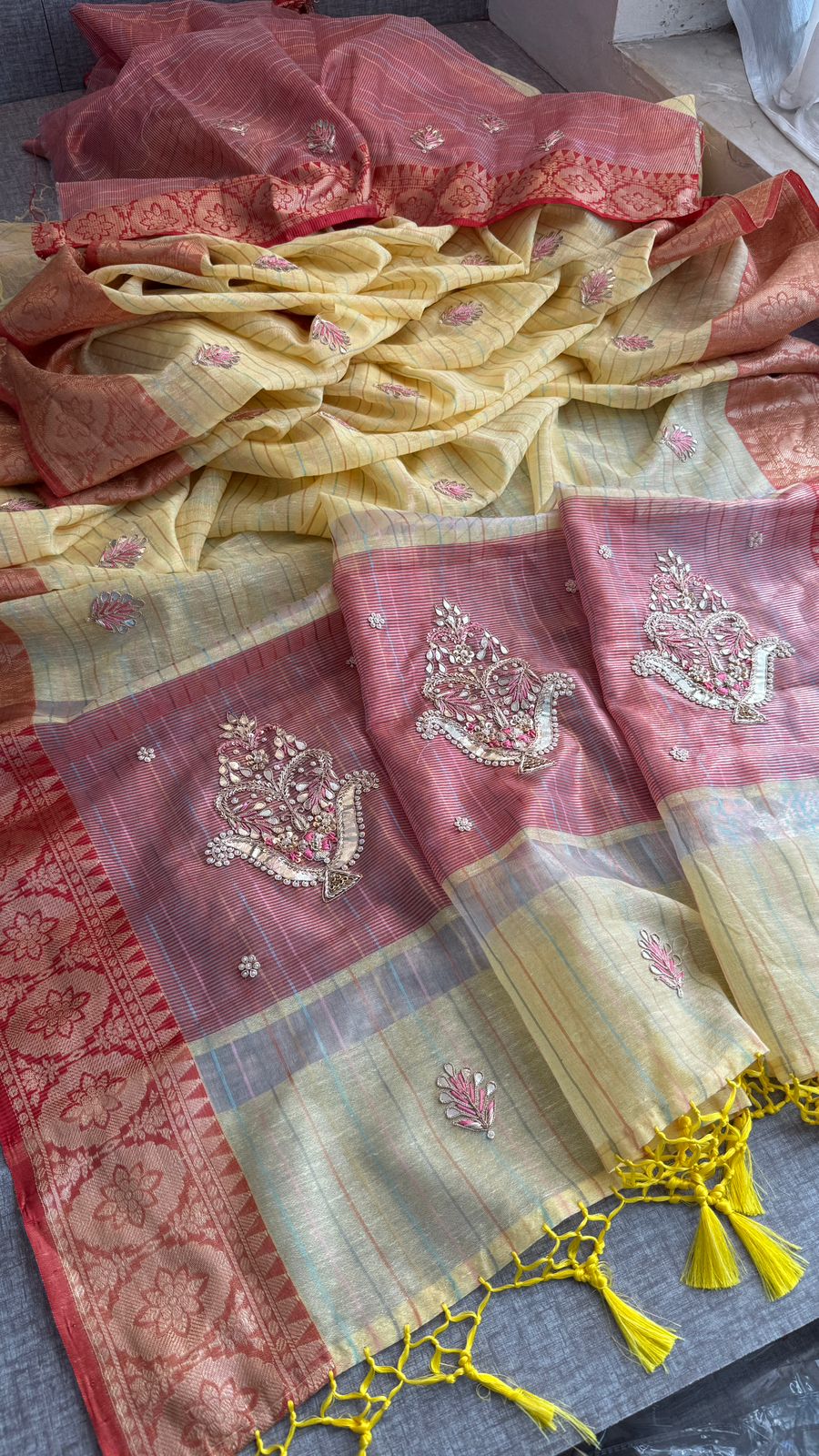 Zardozi Kalash Motif On Tissue Linen Silk Banarasi · 56 Artisan Hours of work · The Virasat Edit