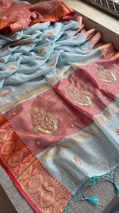 Zardozi Kalash Motif On Tissue Linen Silk Banarasi · 56 Artisan Hours of work · The Virasat Edit