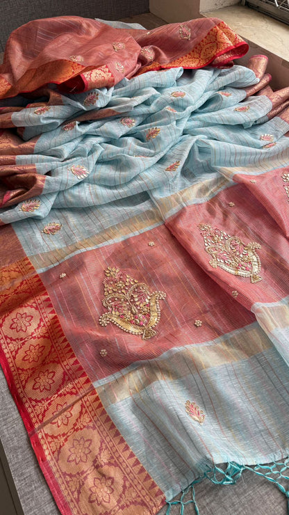Zardozi Kalash Motif On Tissue Linen Silk Banarasi · 56 Artisan Hours of work · The Virasat Edit