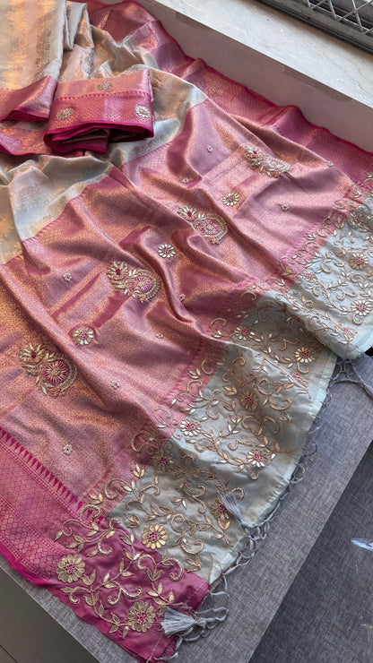 Zardozi Floral Vine On Banarasi Silk · 52 Artisan Hours of work · The Royal Edit