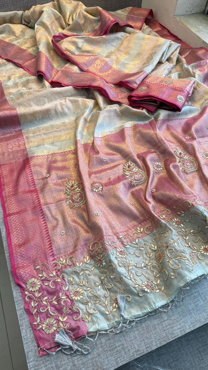 Zardozi Floral Vine On Banarasi Silk · 52 Artisan Hours of work · The Royal Edit