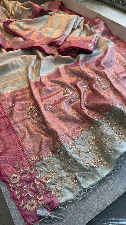Zardozi Floral Vine On Banarasi Silk · 52 Artisan Hours of work · The Royal Edit