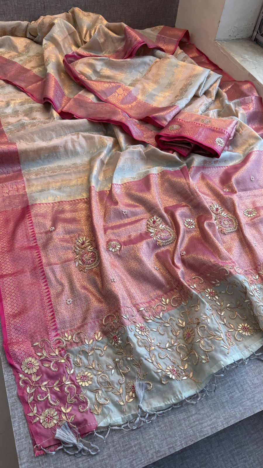 Zardozi Floral Vine On Banarasi Silk · 52 Artisan Hours of work · The Royal Edit