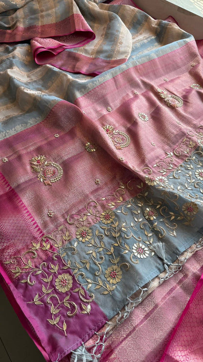 Zardozi Floral Vine On Banarasi Silk · 52 Artisan Hours of work · The Royal Edit
