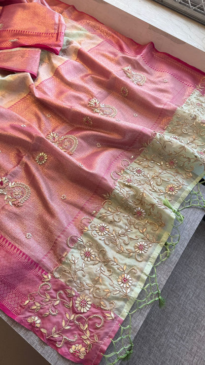 Zardozi Floral Vine On Banarasi Silk · 52 Artisan Hours of work · The Royal Edit