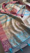 Ivory Teal Pink Saree