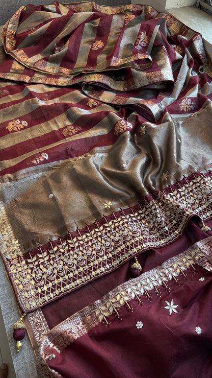 Zardozi Heritage Border On Banarasi Silk Dual Tone · 48 Artisan Hours of work · The Mehfil Edit