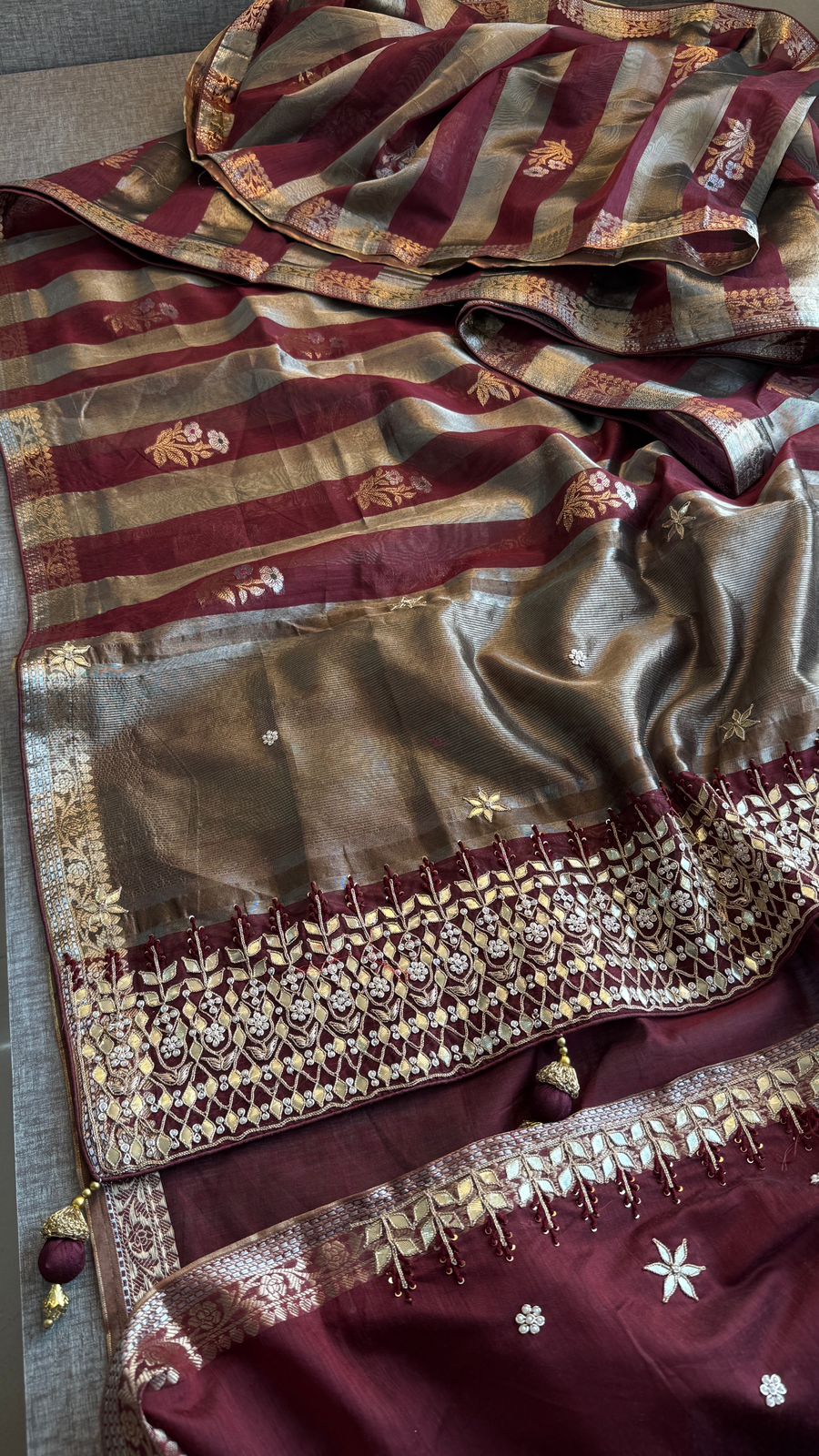 Zardozi Heritage Border On Banarasi Silk Dual Tone · 48 Artisan Hours of work · The Mehfil Edit