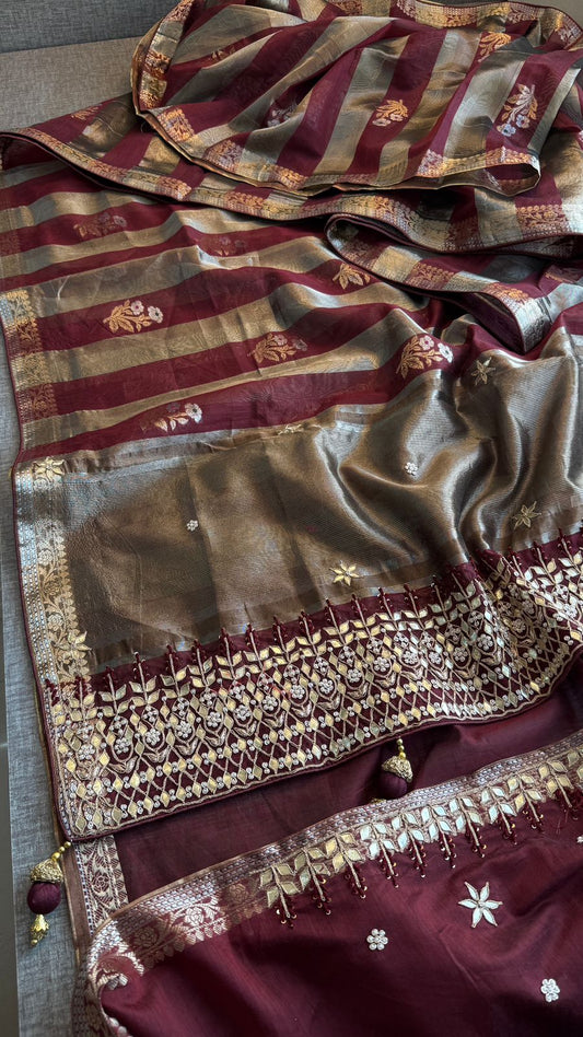 Zardozi Heritage Border On Banarasi Silk Dual Tone · 48 Artisan Hours of work · The Mehfil Edit