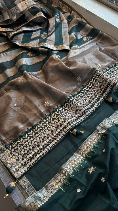 Zardozi Heritage Border On Banarasi Silk Dual Tone · 48 Artisan Hours of work · The Mehfil Edit