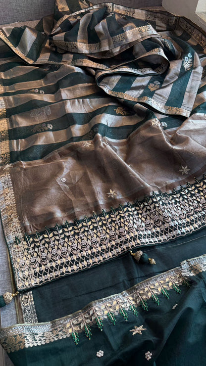 Zardozi Heritage Border On Banarasi Silk Dual Tone · 48 Artisan Hours of work · The Mehfil Edit