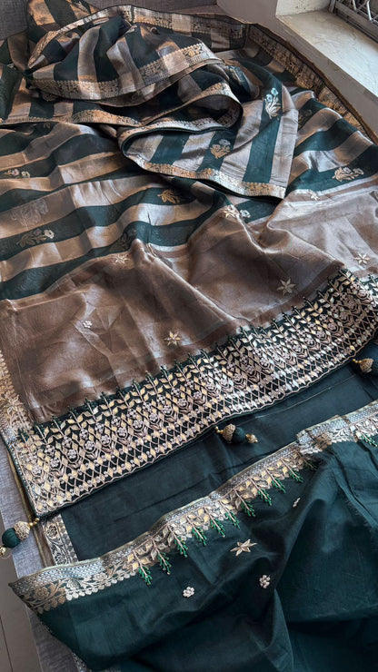 Zardozi Heritage Border On Banarasi Silk Dual Tone · 48 Artisan Hours of work · The Mehfil Edit