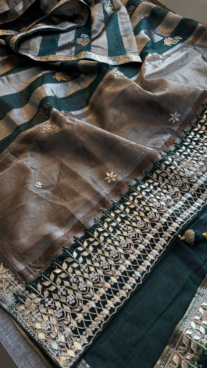 Zardozi Heritage Border On Banarasi Silk Dual Tone · 48 Artisan Hours of work · The Mehfil Edit